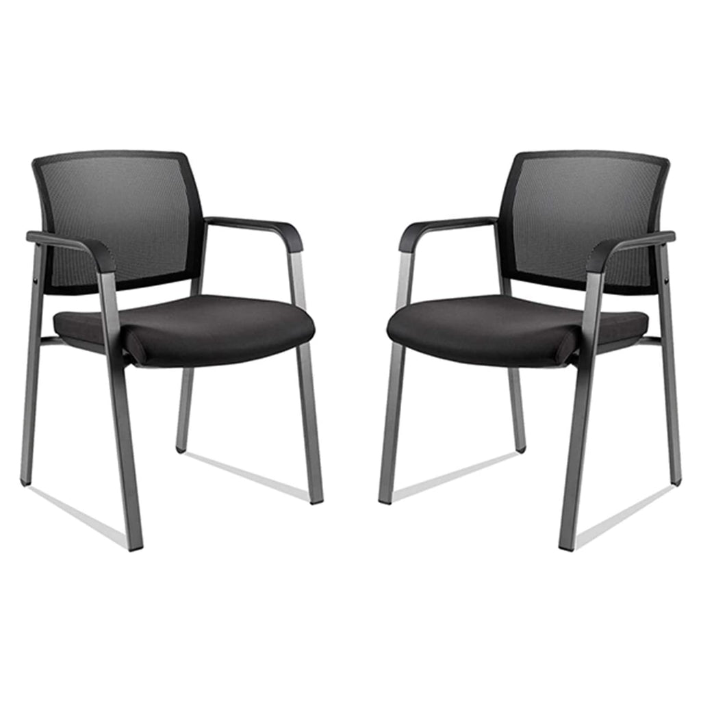 2 Pack Set, Mesh Back Stacking Arm Chairs with Upholstered Fabric Seat and Ergonomic Lumbar Support for Office School Church Guest Reception Black