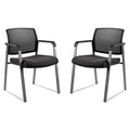 2 Pack Set, Mesh Back Stacking Arm Chairs with Upholstered Fabric Seat and Ergonomic Lumbar Support for Office School Church Guest Reception Black