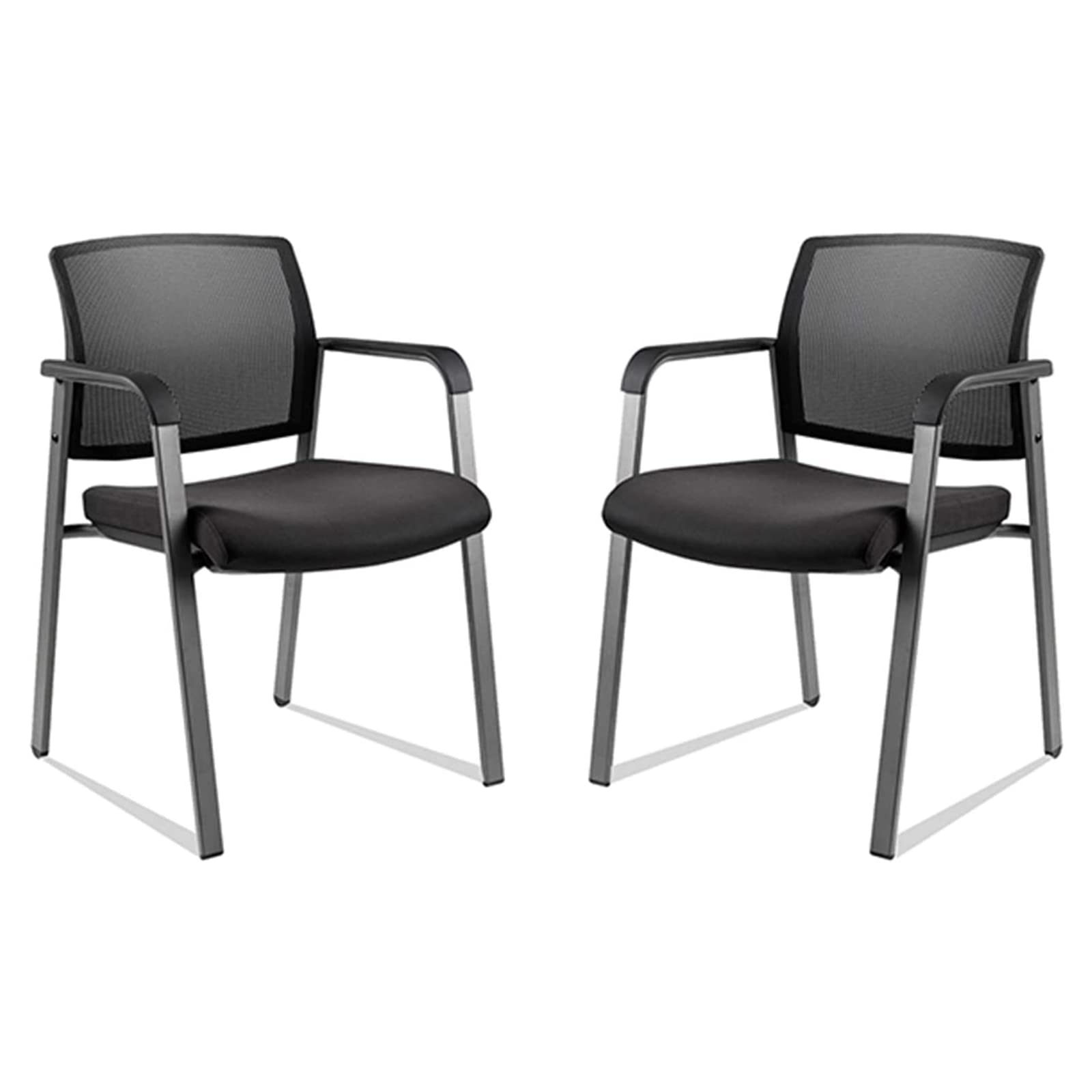 2 Pack Set, Mesh Back Stacking Arm Chairs with Upholstered Fabric Seat and Ergonomic Lumbar Support for Office School Church Guest Reception Black