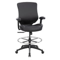 400lbs Mid Back Premium Leather Ergonomic Drafting Chair Office for Adjustable Desk Wide Chair Built-in Lumbar Support Adjustable Foot Ring Height Adjustable Armrest (Black Leather)