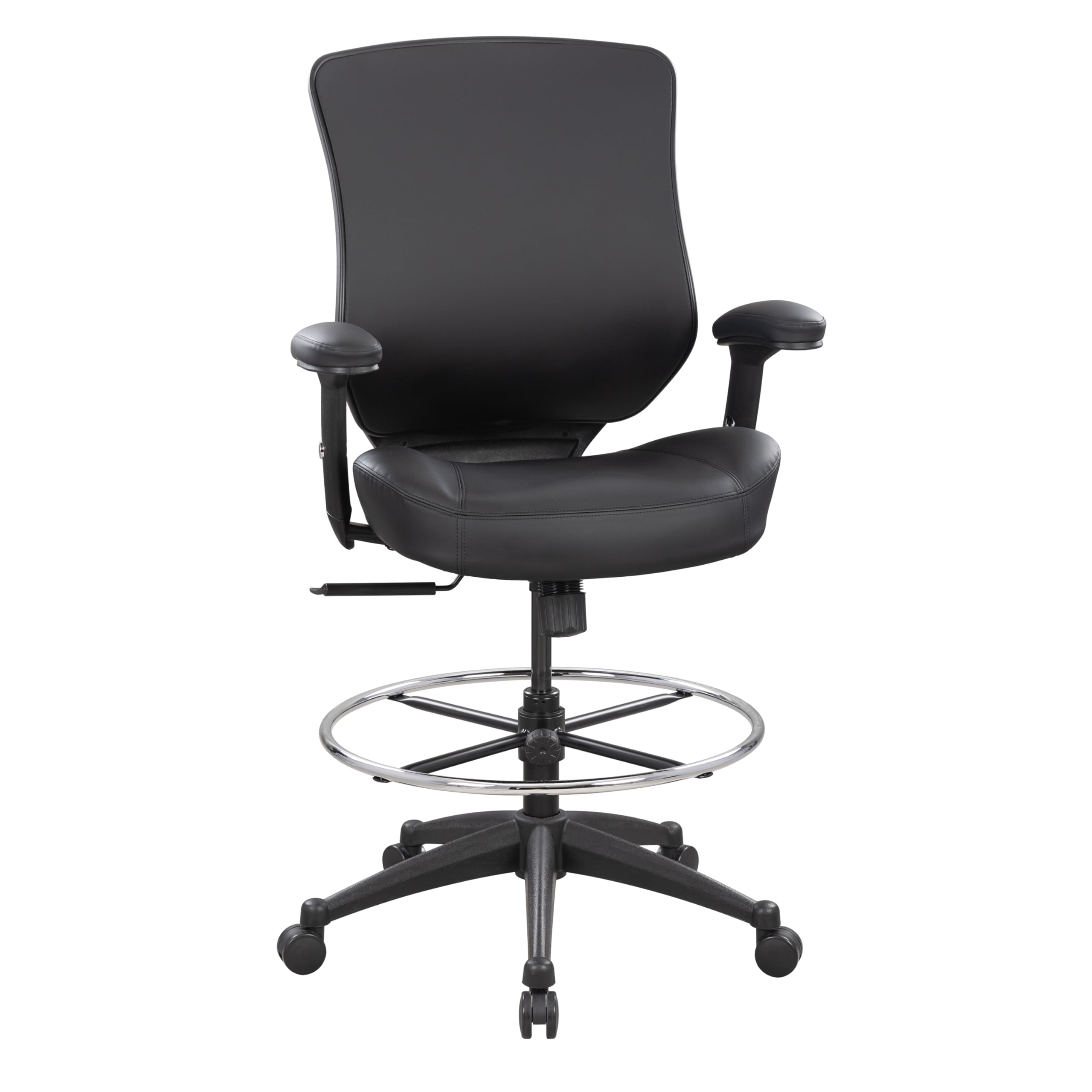 400lbs Mid Back Premium Leather Ergonomic Drafting Chair Office for Adjustable Desk Wide Chair Built-in Lumbar Support Adjustable Foot Ring Height Adjustable Armrest (Black Leather)