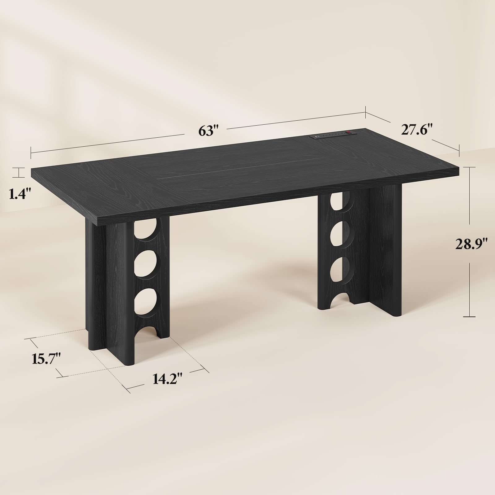 63 Inch Executive Office Desk, Large Computer Office Desks with Power Outlet, Modern Laptop Desk Writing Table Workstation Business Furniture for Home Office, Black