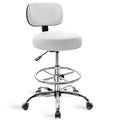 Drafting Chair with Back, Adjustable Foot Rest Rolling Stool, Multi-Purpose Office Desk Chair, Thick Seat Cushion for Home Bar Kitchen Shop - White
