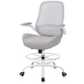 Drafting Chair Tall Office Chair with Flip-Up Armrests Ergonomic Computer Chair with Lumbar Support Adjustable Footrest Ring Mesh Standing Desk Chair (Grey)