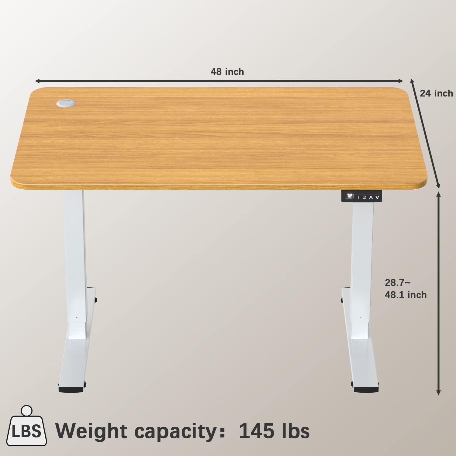 Electric Height Adjustable Standing Desk Large 48 x 24 Inches Sit Stand up Desk Home Office Computer Desk Memory Preset with T-Shaped Metal Bracket, Wood