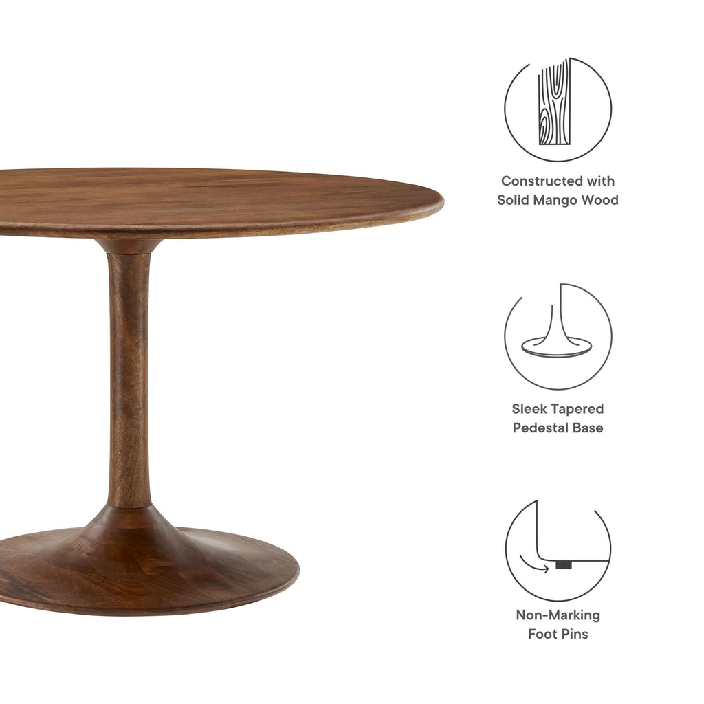 Modway Lippa 48 Inch Round Wood Dining Table in Walnut – Solid Mango Wood Tabletop with Pedestal Base - Mid Century Modern Dining Room Furniture - Kitchen Table for 4-6 Person