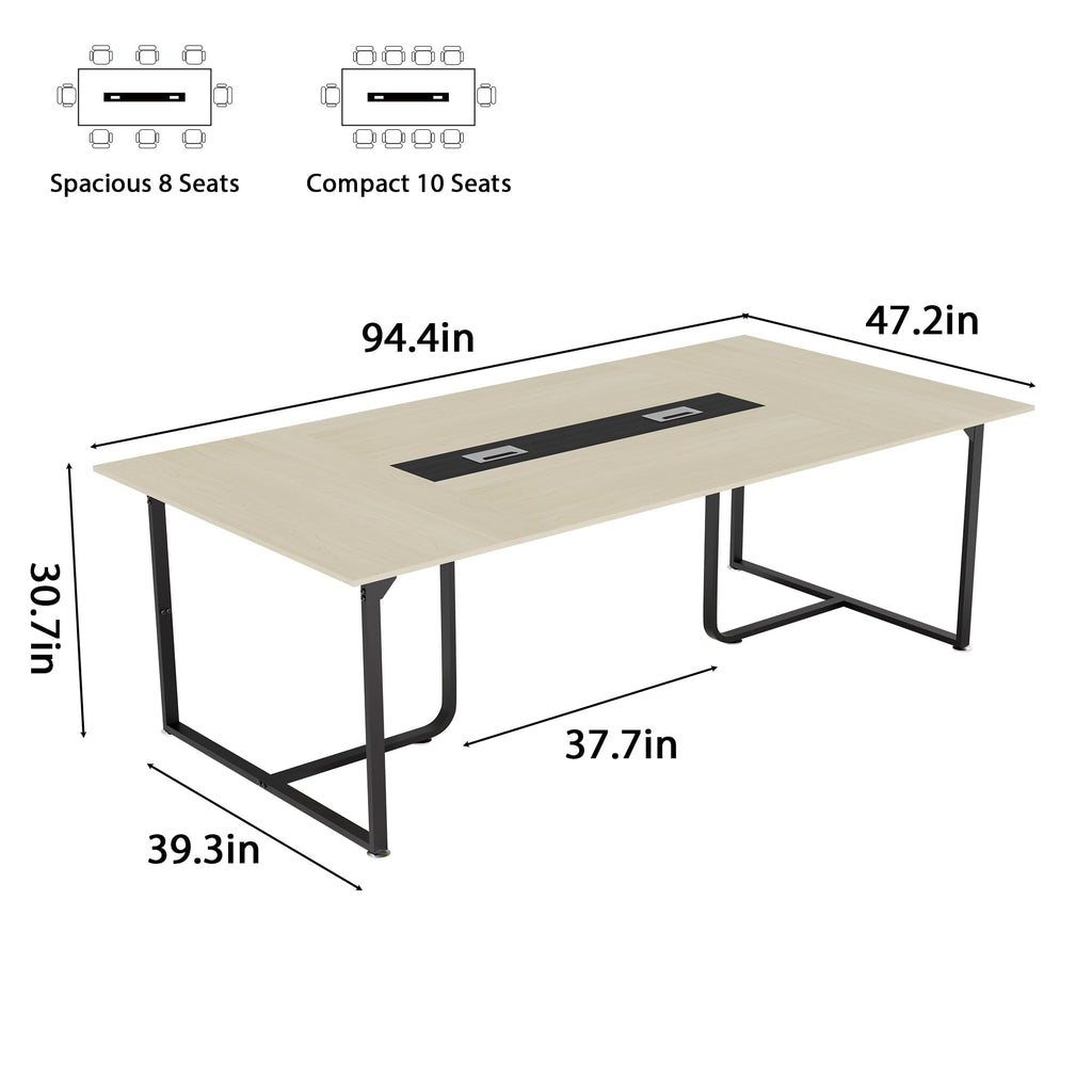 8FT Conference Table,94.4 L x 47.2 W x30.7 H Meeting Seminar Table with Grommet,Stability Enhancement,Large Conference Room Table for Office Meeting (Wood)