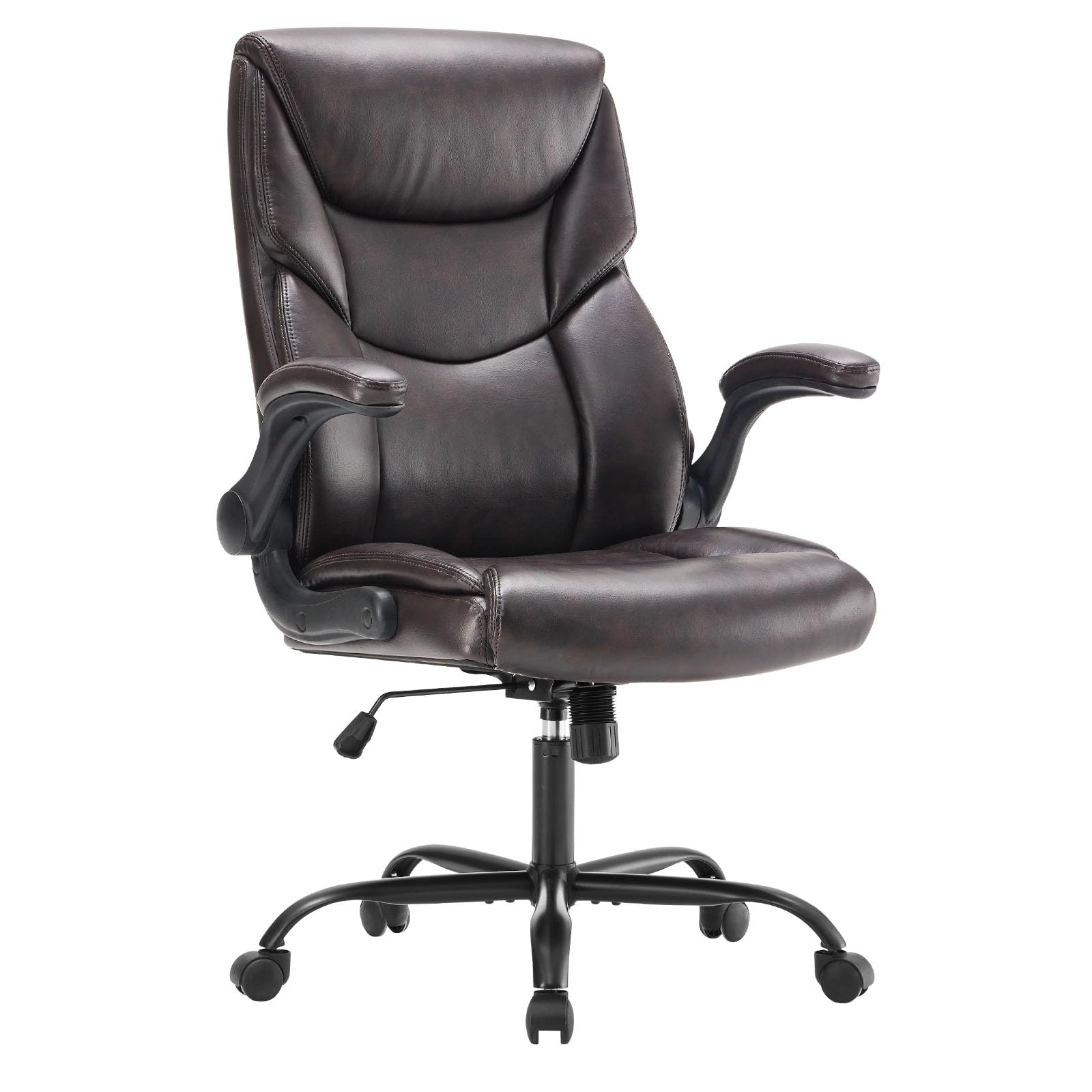 Set of 2, Ergonomic Computer Gaming Office Chair  Heavy Duty Task Desk Swivel Rolling Chairs with Wheels, Flip-up Arms, Adjustable Height, PU Leather,Dark Brown