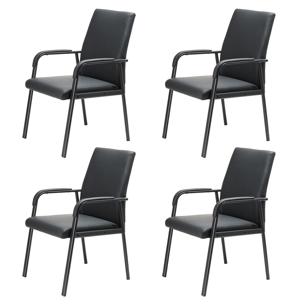 4 Pack Office Guest Reception Chair 600 lbs Capacity Leather Conference Room Chairs with Padded Armrests No Wheels Desk Chair Black