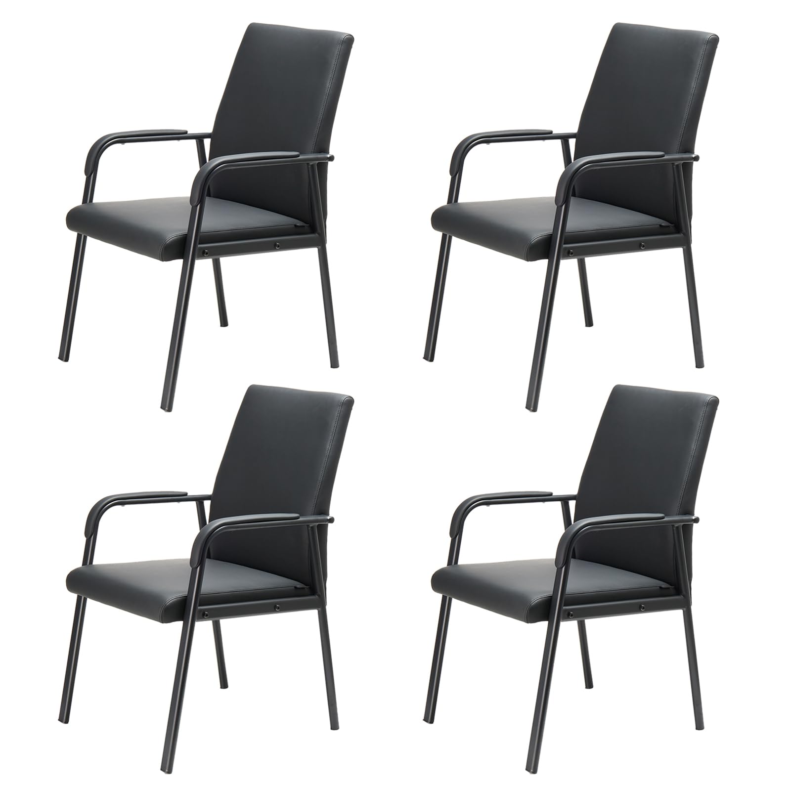 4 Pack Office Guest Reception Chair 600 lbs Capacity Leather Conference Room Chairs with Padded Armrests No Wheels Desk Chair Black