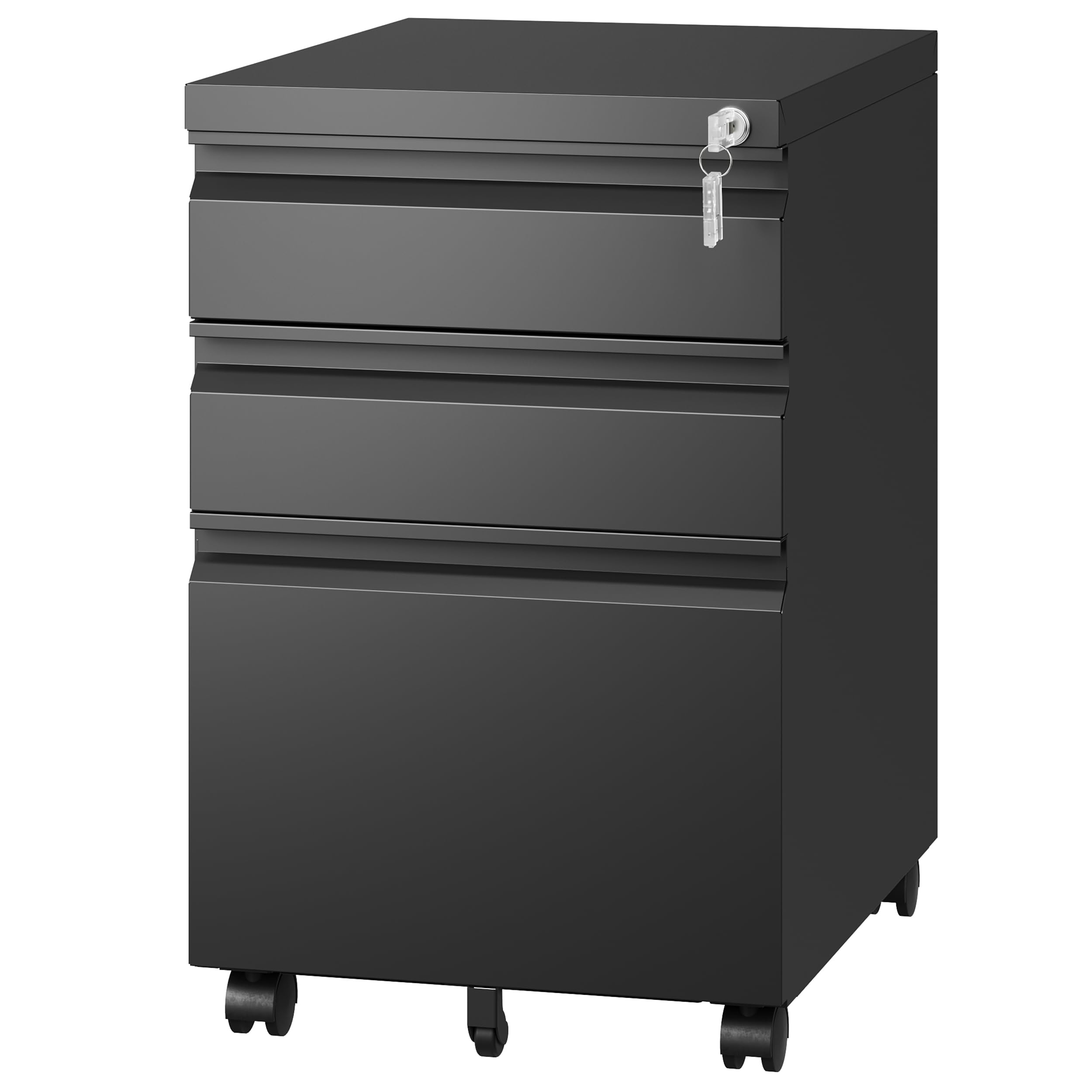 3 Drawer Mobile File Cabinet with Lock,Under Desk Metal Filing Cabinets for Home Office Organizer Letters/Legal/A4((Fully Assembled-Black)