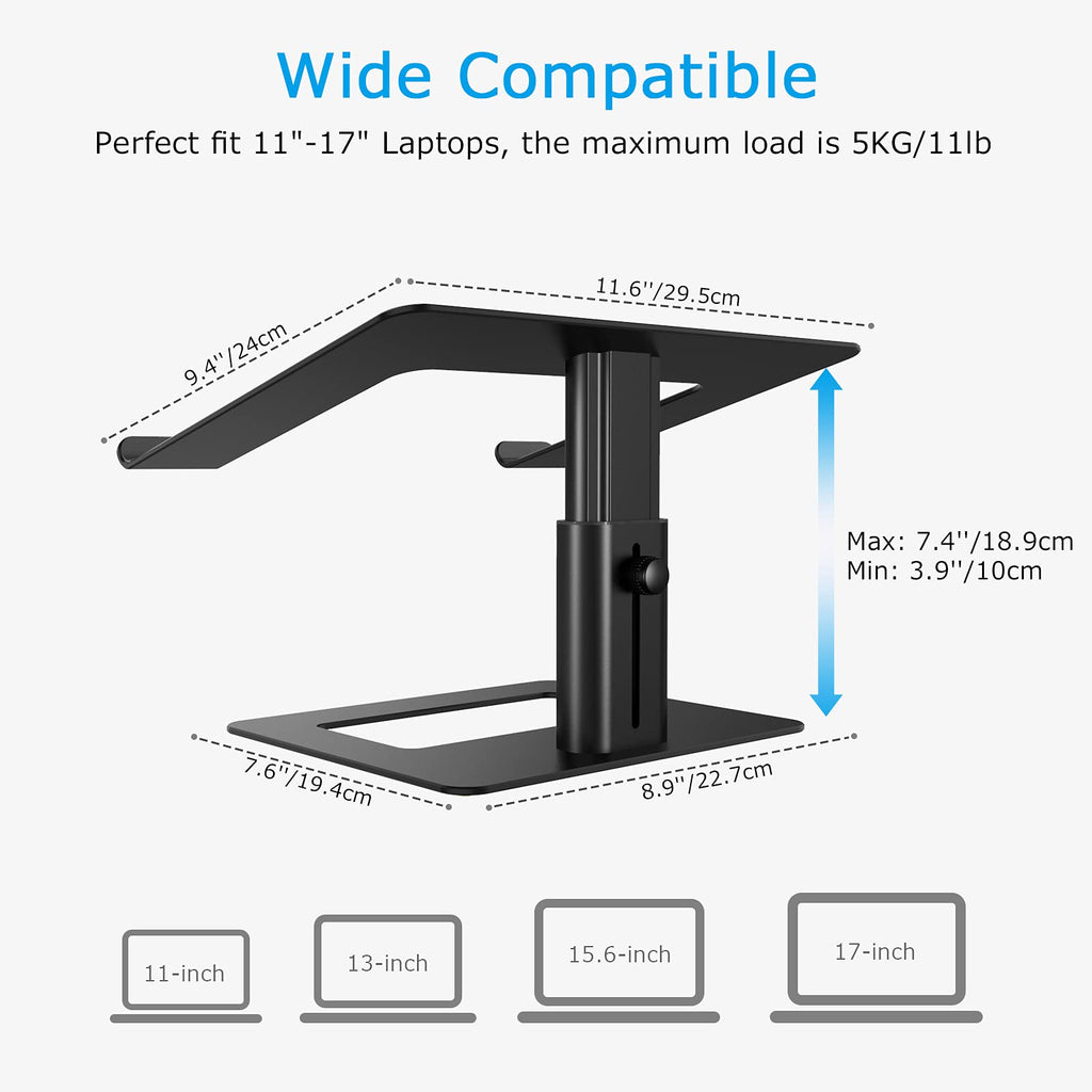 Laptop Stand, Ergonomic Aluminum Height Adjustable Computer Stand Laptop Riser Holder for Desk, Compatible with MacBook Pro/Air, Dell, Lenovo, HP, Samsung, More Laptops 11-17"