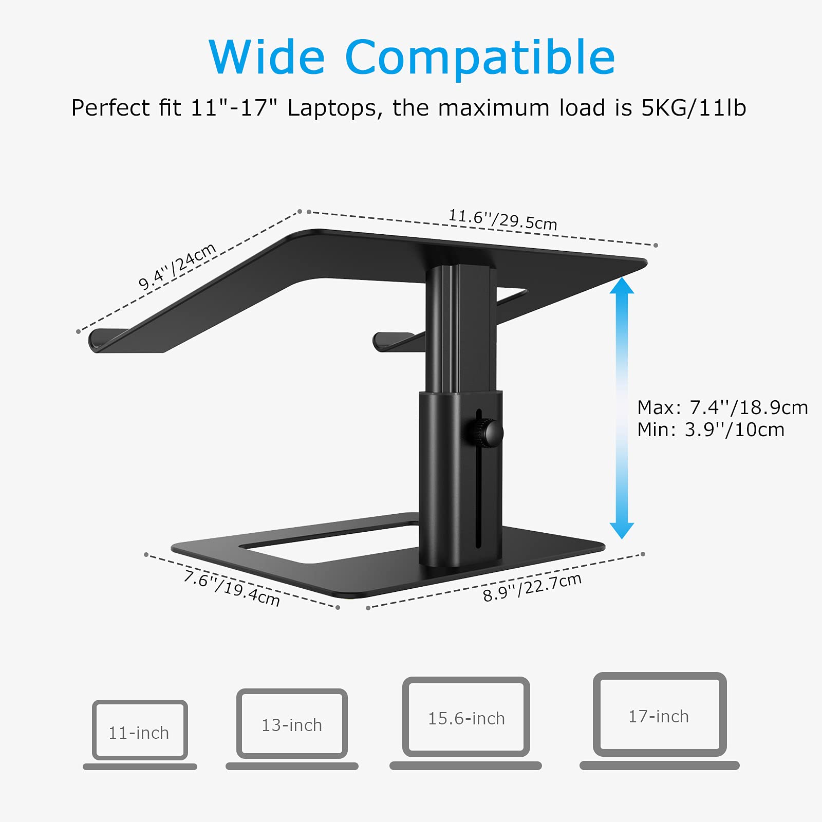 Laptop Stand, Ergonomic Aluminum Height Adjustable Computer Stand Laptop Riser Holder for Desk, Compatible with MacBook Pro/Air, Dell, Lenovo, HP, Samsung, More Laptops 11-17"