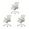 (Pack of 3, Pale Gray) Executive Office Chair, Thick Padded PU Leather Desk Chair with Adjustable Lumbar Support and 3D Armrests, Easy-Clean for Home Office and Study Room