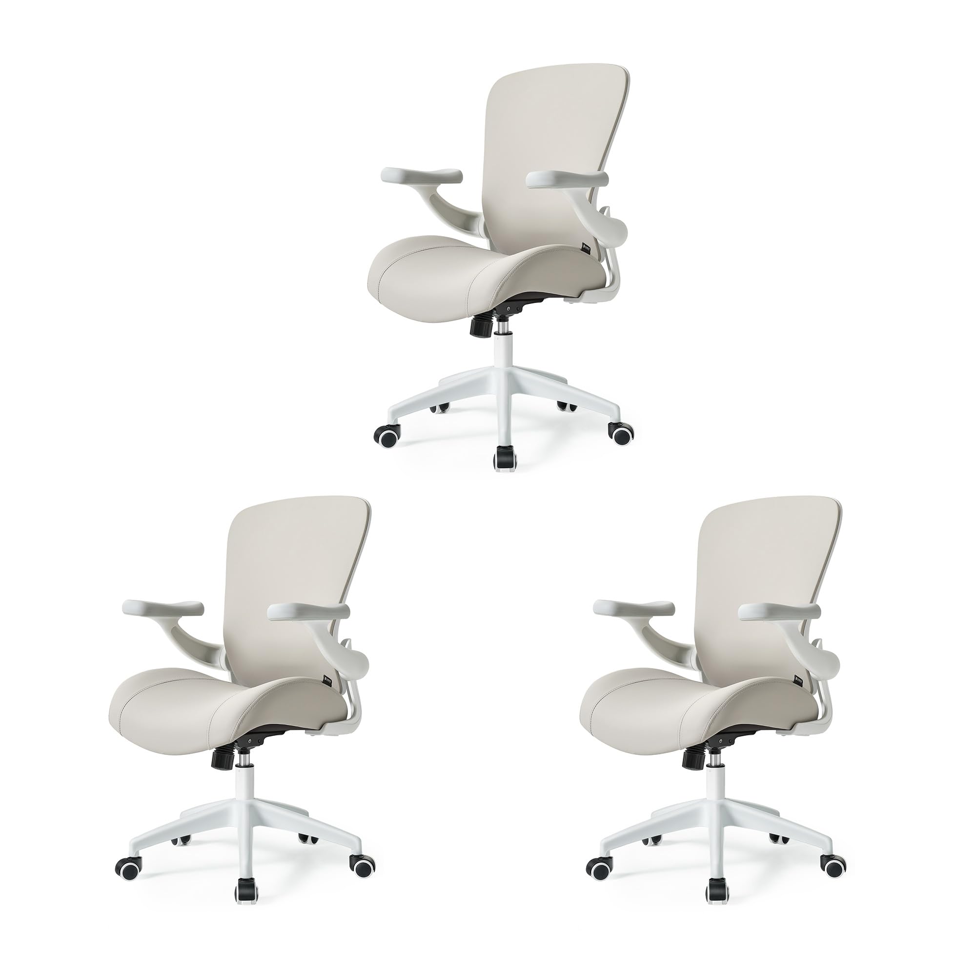 (Pack of 3, Pale Gray) Executive Office Chair, Thick Padded PU Leather Desk Chair with Adjustable Lumbar Support and 3D Armrests, Easy-Clean for Home Office and Study Room