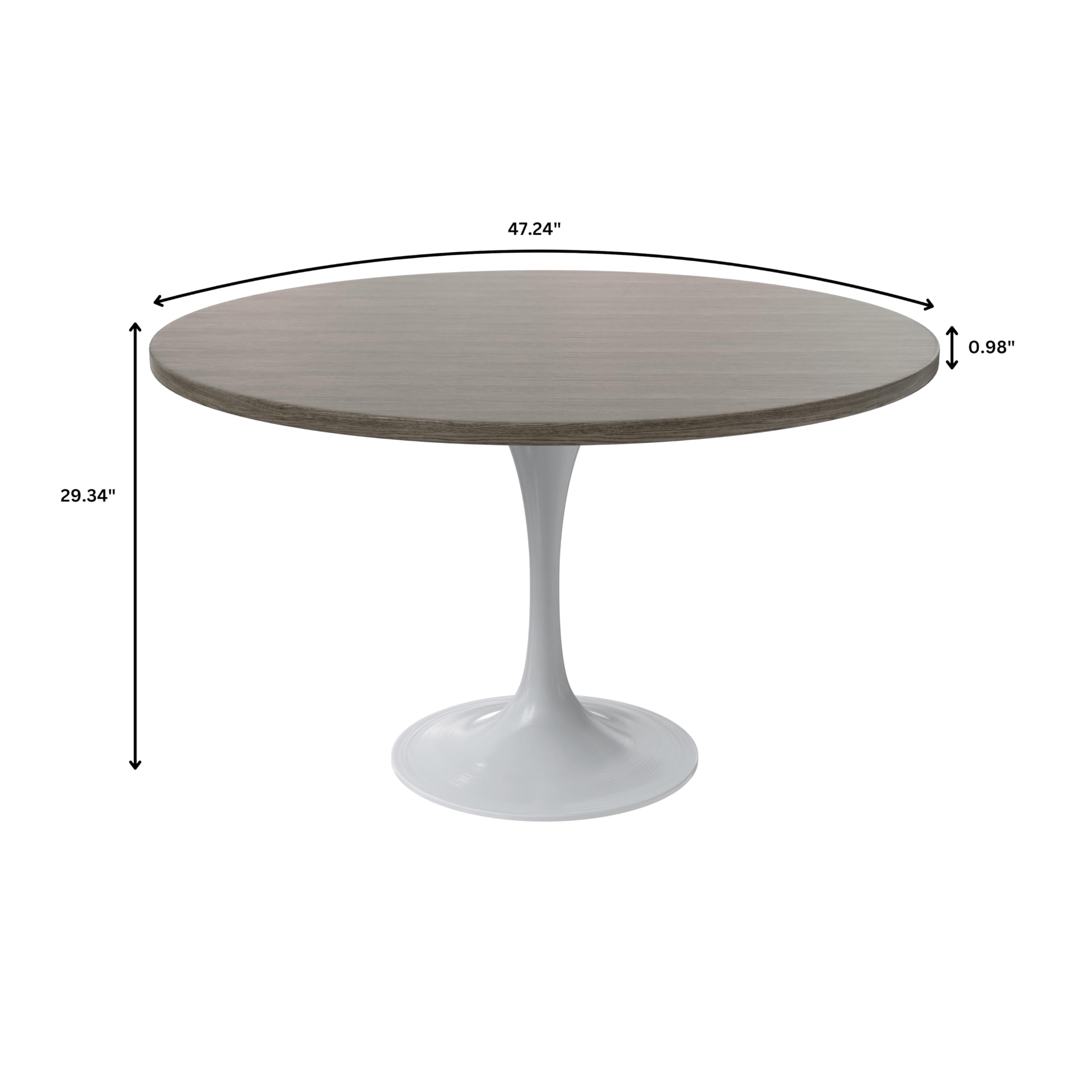 Verve Mid-Century Modern 48 Inch Round Dining Table, MDF Wood Tabletop with White Steel Pedestal Base, Large Pedestal Kitchen & Dining Room Table, Breakfast Nook Table (Dark Maple)