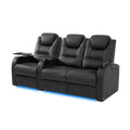 Leather Home Theater Seating Seats, Simple Style Top Grain Leather Movie Theater Chairs Recliner Sofa with Tray Table Type-C USB Charger (Black, Row of 3 Loveseat Right)