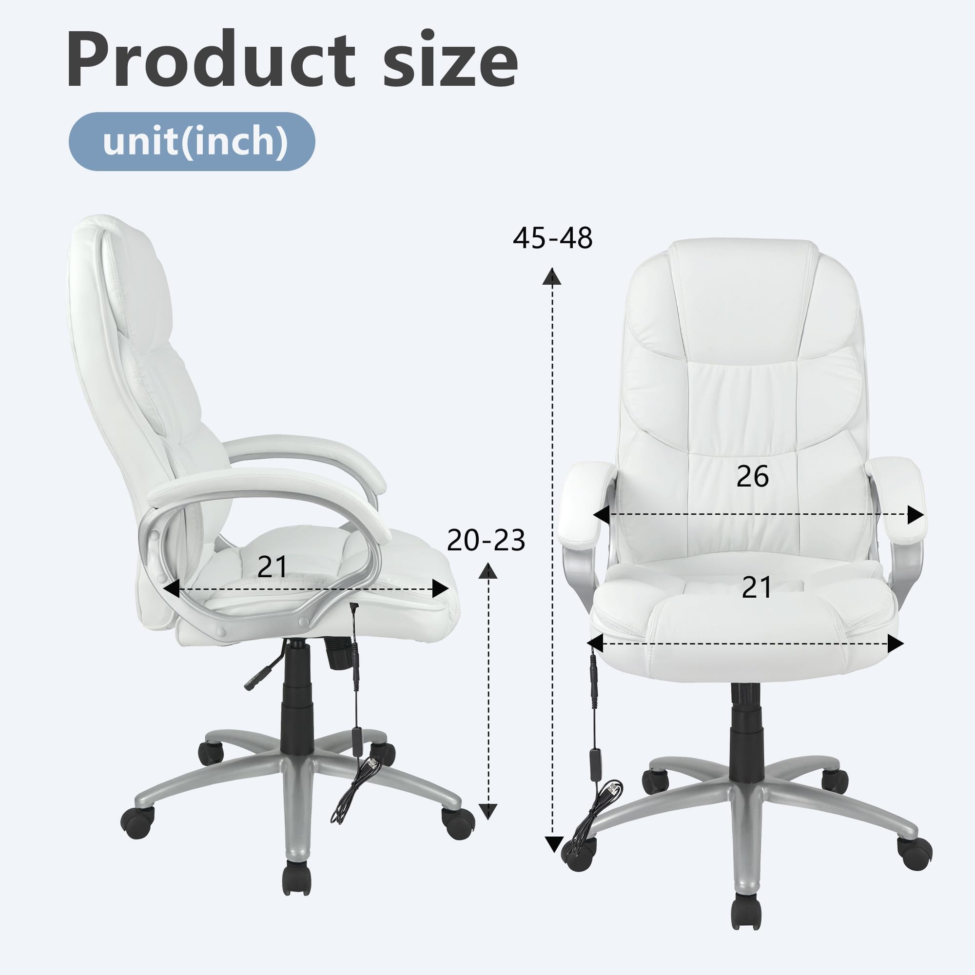 Office Chair Massage Computer Chair High Back Adjustable Desk Chair Rolling Swivel Executive Chair PU Leather with Lumbar Support Arms Headrest Task Chair,White