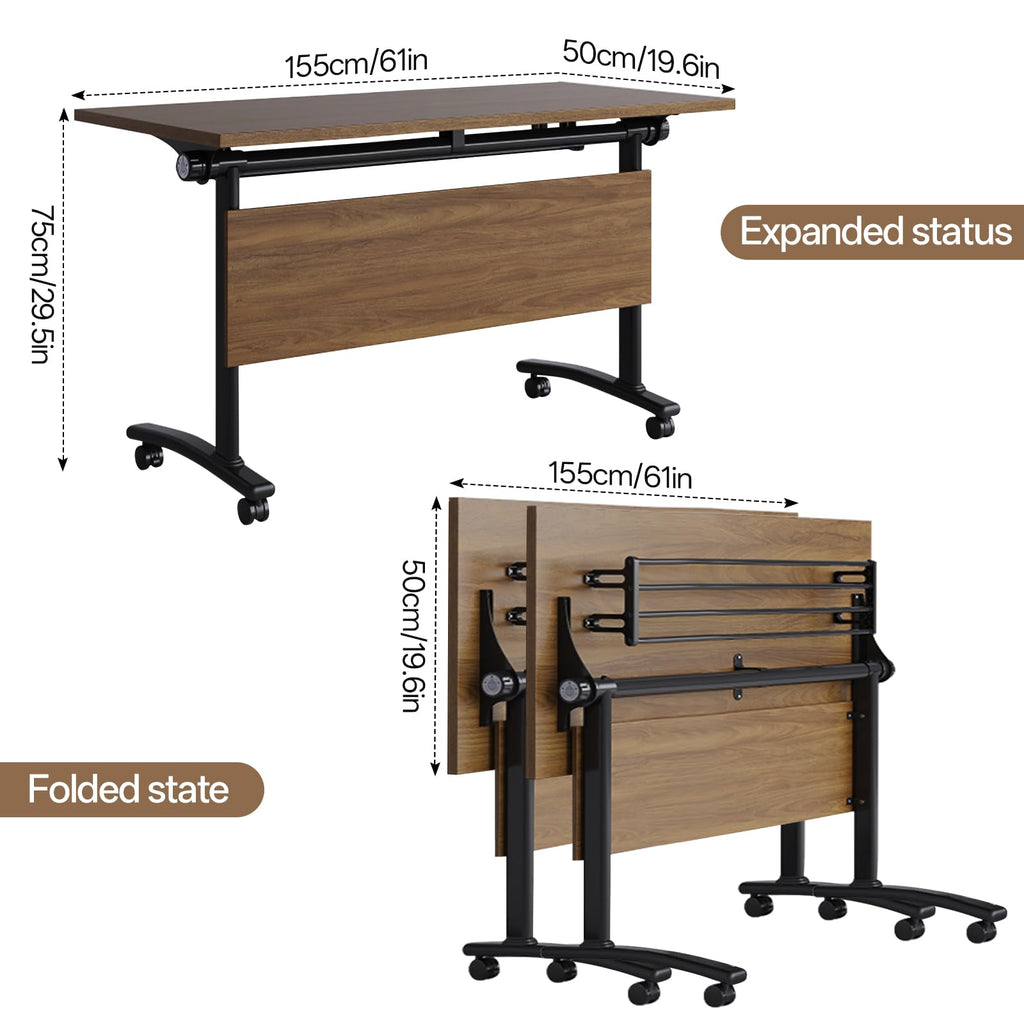 Folding Conference Table, Flip-Top, 61in, Walnut, Set of 2