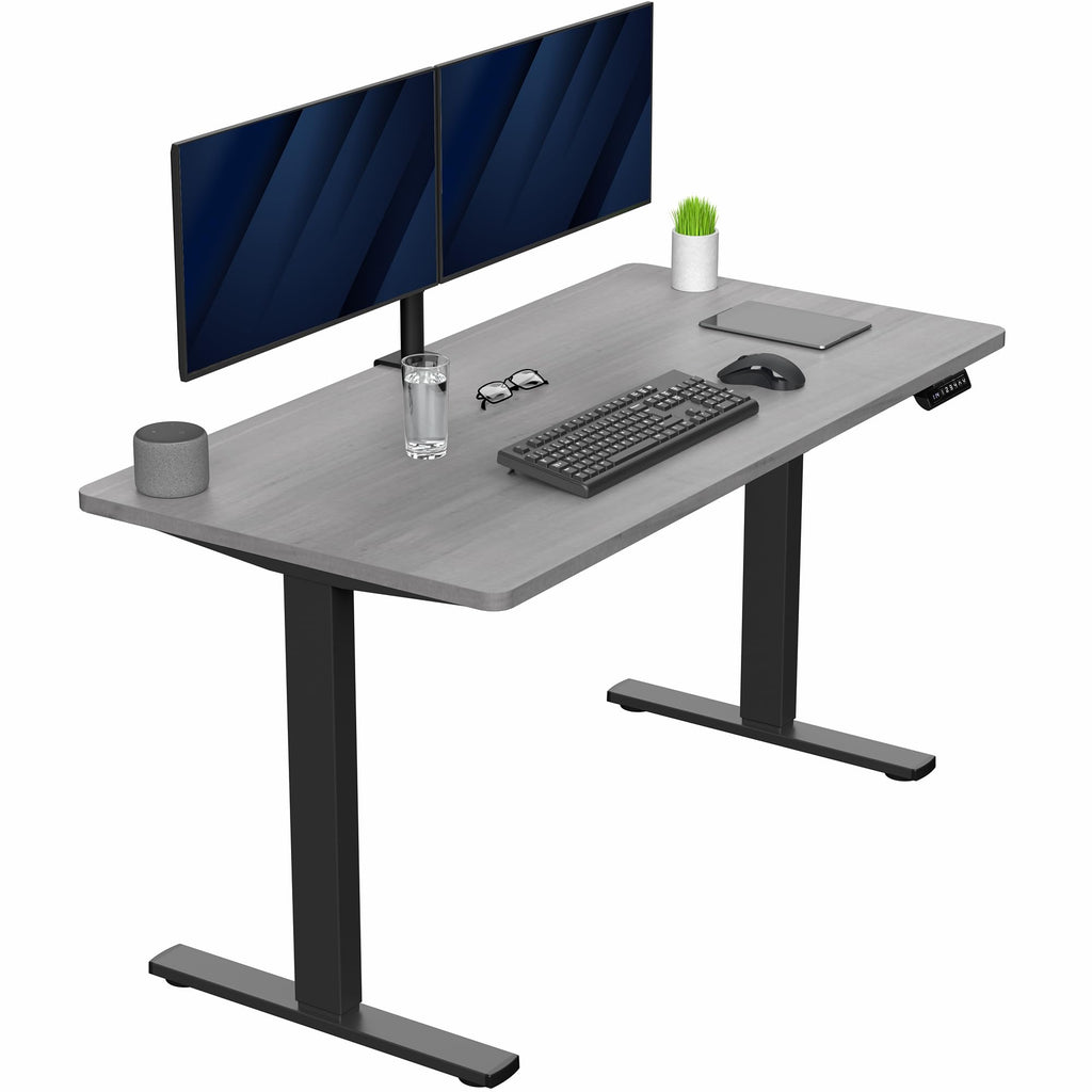 Electric 55 x 28 in Standing Desk, Memory Height Adjustment, 1B Series, Holds 220 lbs, One-Piece Dark Gray Top, Black Frame