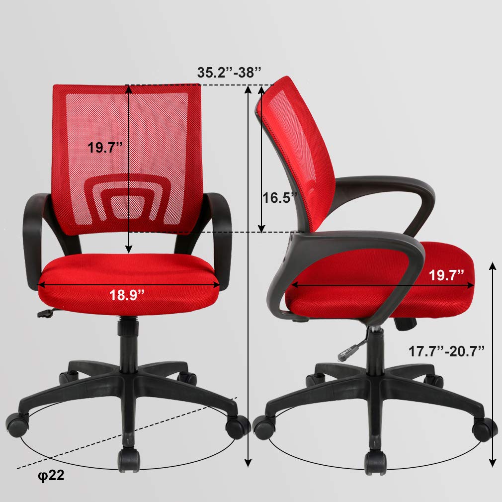 Home Office Chair Ergonomic Desk Chair Mesh Computer Chair with Lumbar Support Armrest Executive Rolling Swivel Adjustable Mid Back Task Chair,Red