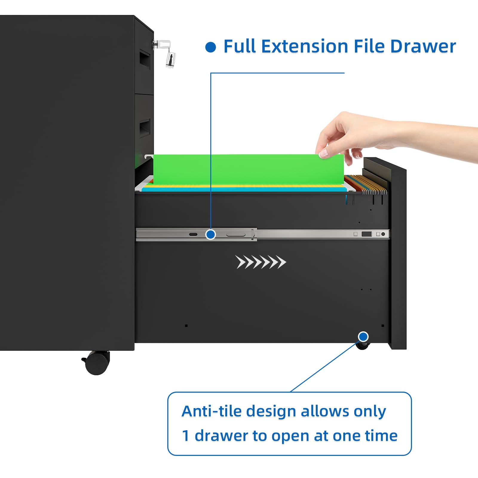 3 Drawer Metal Rolling File Cabinet Under Desk Filing Cabinet Black