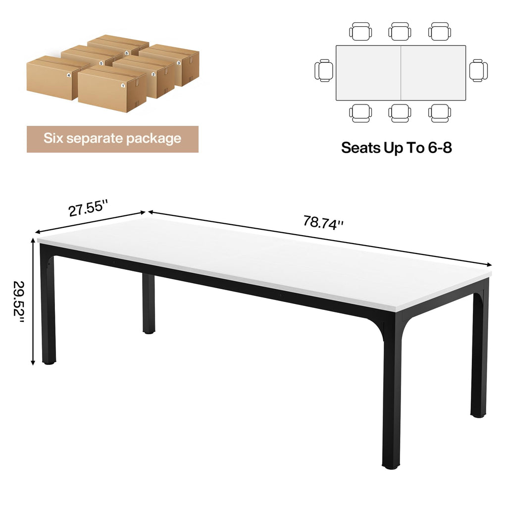 6.5 FT Conference Room Table, 78.74" W x 27.56" D Large Office Conference Table, Modern Seminar Meeting Table Desk for Boardroom, Meeting Room (6, White and Black)