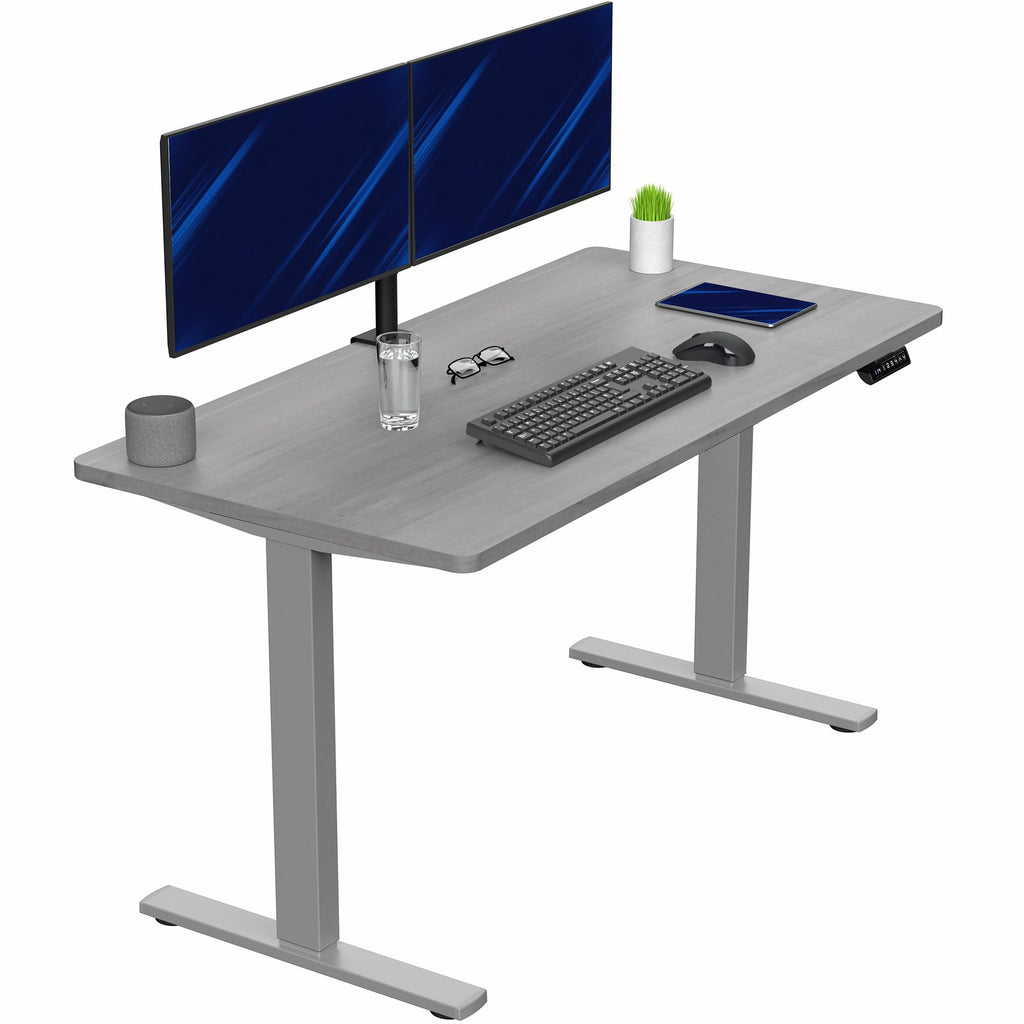 Electric 55 x 28 in Standing Desk, Memory Height Adjustment, 1B Series, Holds 220 lbs, One-Piece Dark Gray Top, Gray Frame