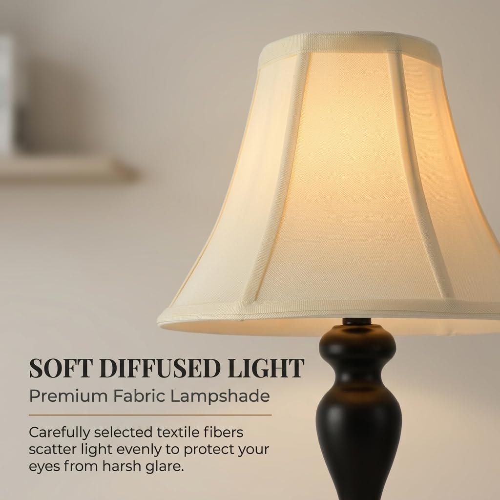 Traditional Table Lamp, Vintage Desk Lamp for Living Room with Fabric Shade, Farmhouse Bedside Lamp Black Finish for Bedroom Hotel Nightstand Office (Pack-01)
