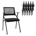 (6pk) Stackable & Foldable Office Chairs with Ergonomic Lumbar Support and Thickened Seat Cushion, Folding Mesh Fabric Reception Guest Chair for School Church Lobby Conference Room, Black