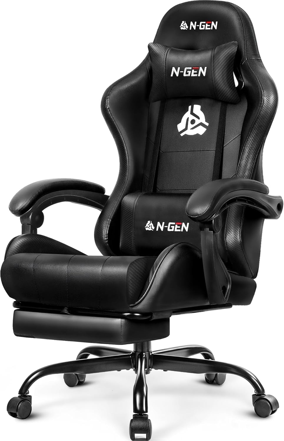 Gaming Chair with Footrest Lumbar Support for Home Office High Back Recliner Height Adjustable Ergonomic Comfy Leather Computer Desk Chair (Black)