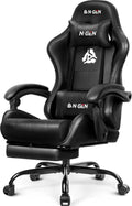 Gaming Chair with Footrest Lumbar Support for Home Office High Back Recliner Height Adjustable Ergonomic Comfy Leather Computer Desk Chair (Black)