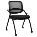 Stackable & Foldable Chairs with Wheels, Reception Guest Chairs with Lumbar Support, Ergonomic Curved Mesh Back Folding Chair for Office Meeting Schools Training Conference Waiting Room, Black