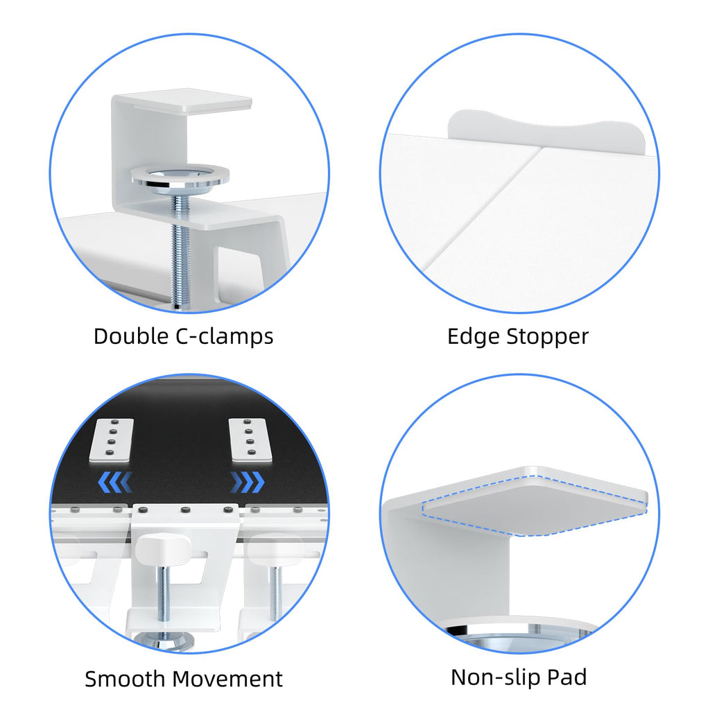 Keyboard Tray Under Desk Pull Out with C Clamp Mount, Computer Keyboard & Mouse Tray, 25.6 (30 Including Clamps) x 11.8 inch Slide-Out Platform Computer Drawer for Typing, White,