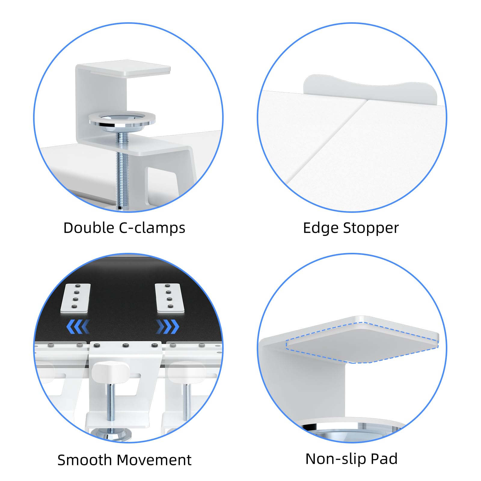 Keyboard Tray Under Desk Pull Out with C Clamp Mount, Computer Keyboard & Mouse Tray, 25.6 (30 Including Clamps) x 11.8 inch Slide-Out Platform Computer Drawer for Typing, White,