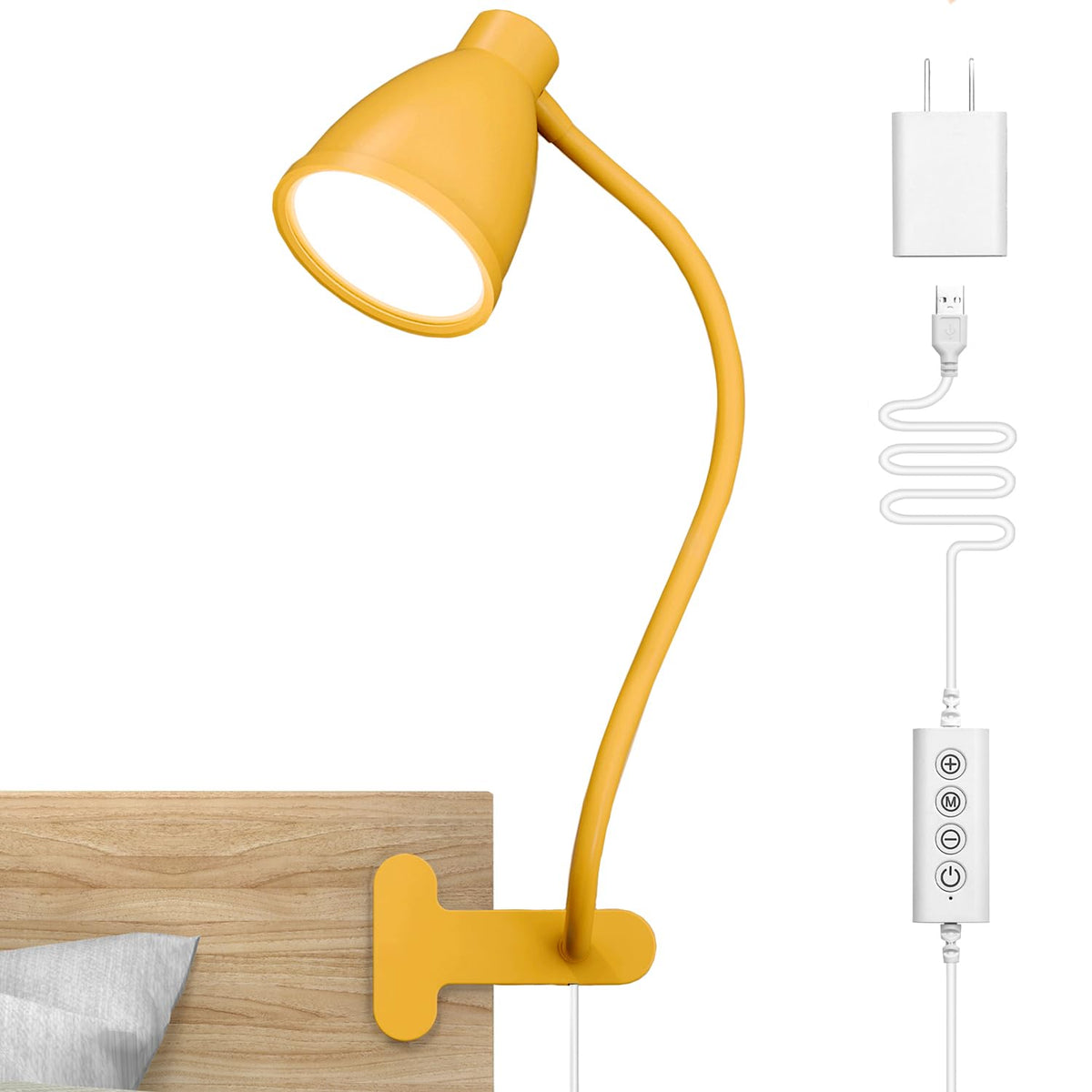 Clip on Light, Desk Lamp with Clamp, 5 Color 10 Brightness Yellow