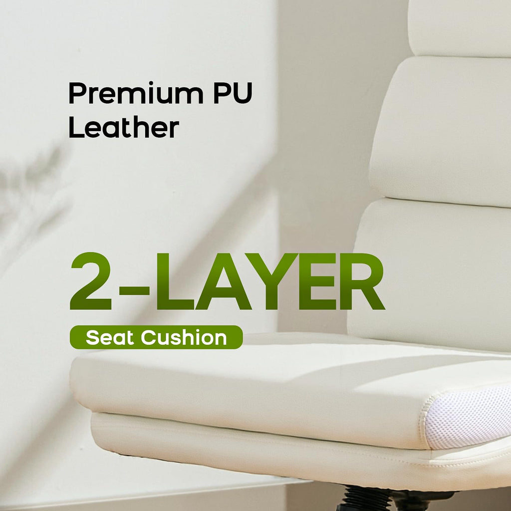 Office Chair Adjustable Desk Chair Mid Back Executive Comfortable Bonded Leather Ergonomic Back Support Home Computer Chair with Padded Flip-up Armrest Swivel Wheels (White)