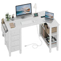 White L Shaped Computer Desk with Drawers & Storage Shelves, 47 Inch Corner Reversible Desk with Power Outlet for Home Office Bedroom, L-Shaped Teen PC Desks with Fabric Drawer, White