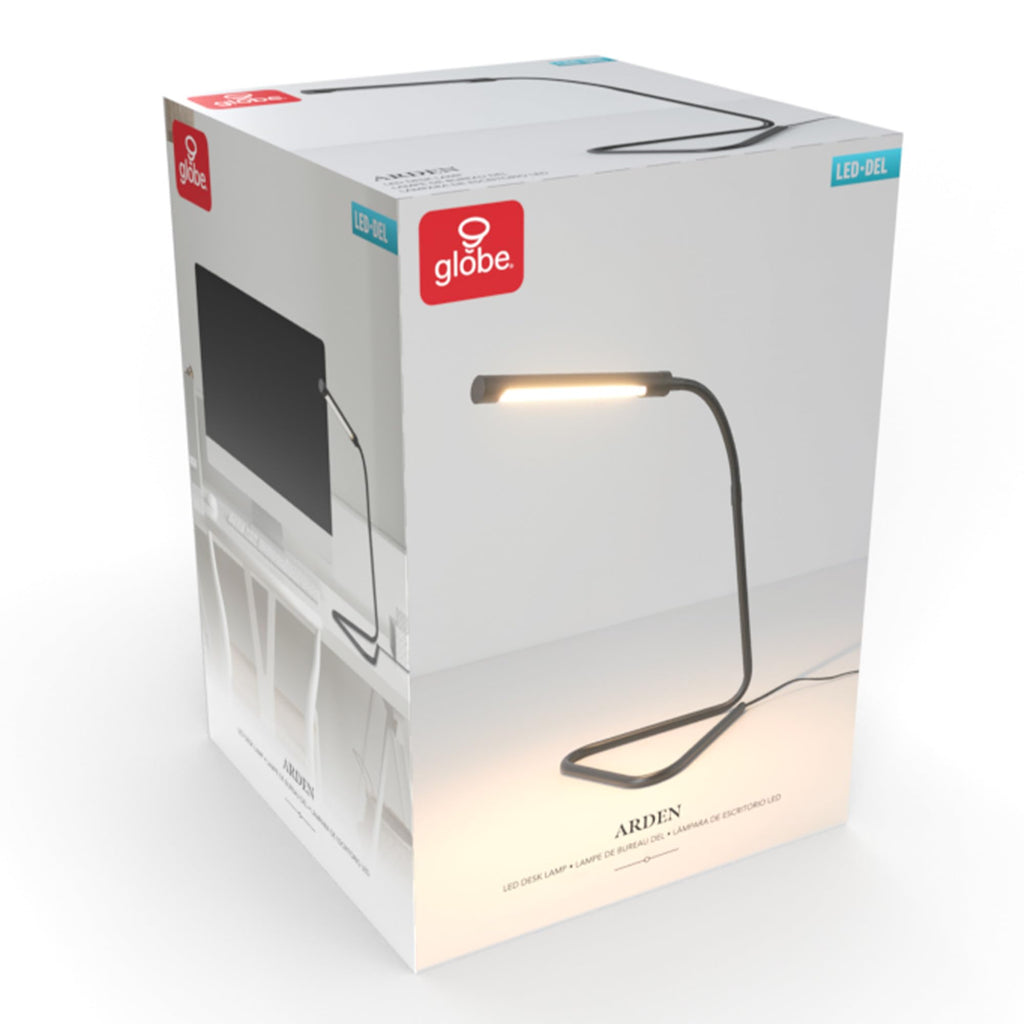 56060 Arden 12" LED Integrated Desk Lamp, Adjustable Gooseneck, in-Line On Off Switch, USB Cable Included, 7 Watts, 200 Lumens,Black