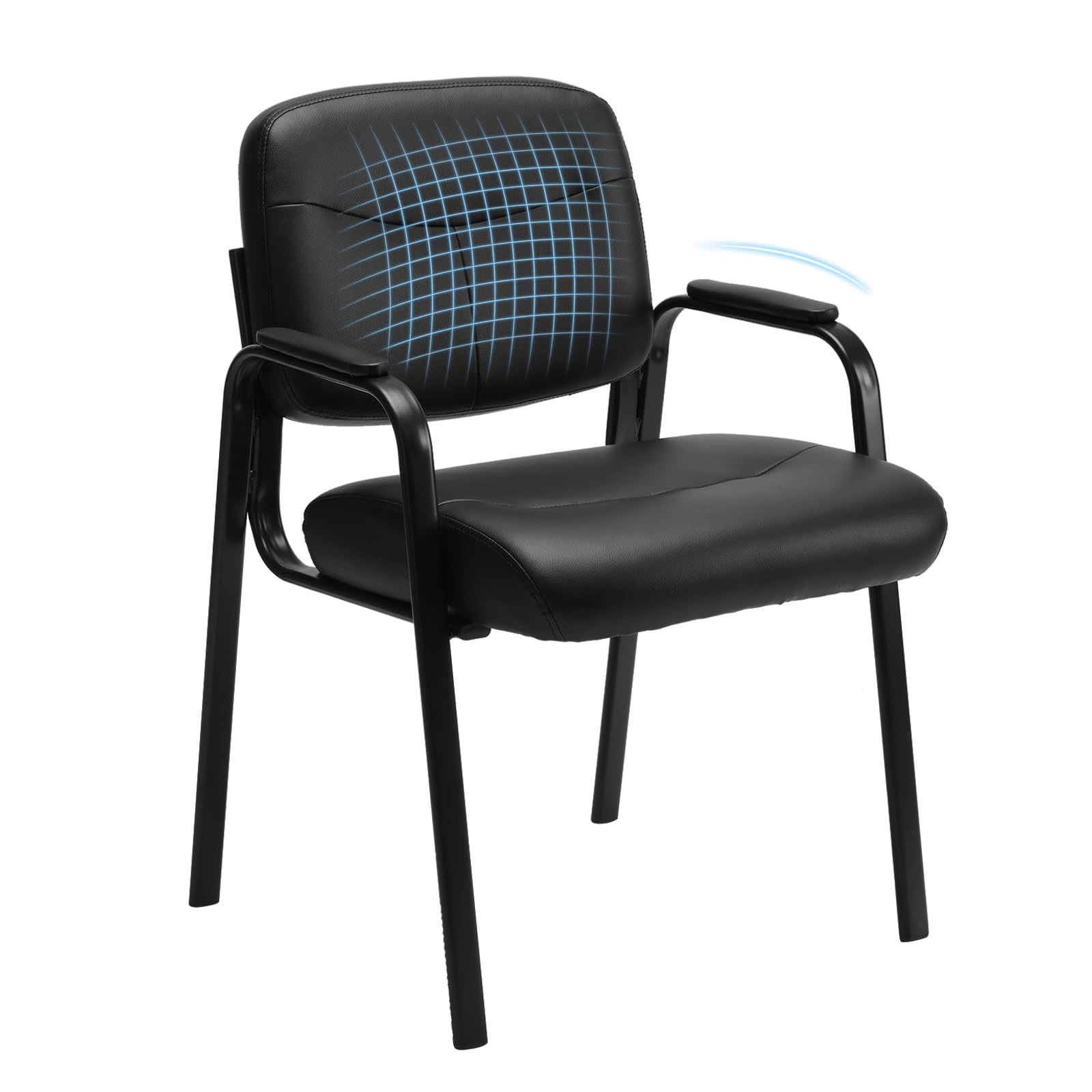 Office Reception Guest Waiting Room Chairs, Leather Stationary Chair No Wheels with Padded Arms for Elderly Desk Conference Room Lobby, 1 Pack, Inky