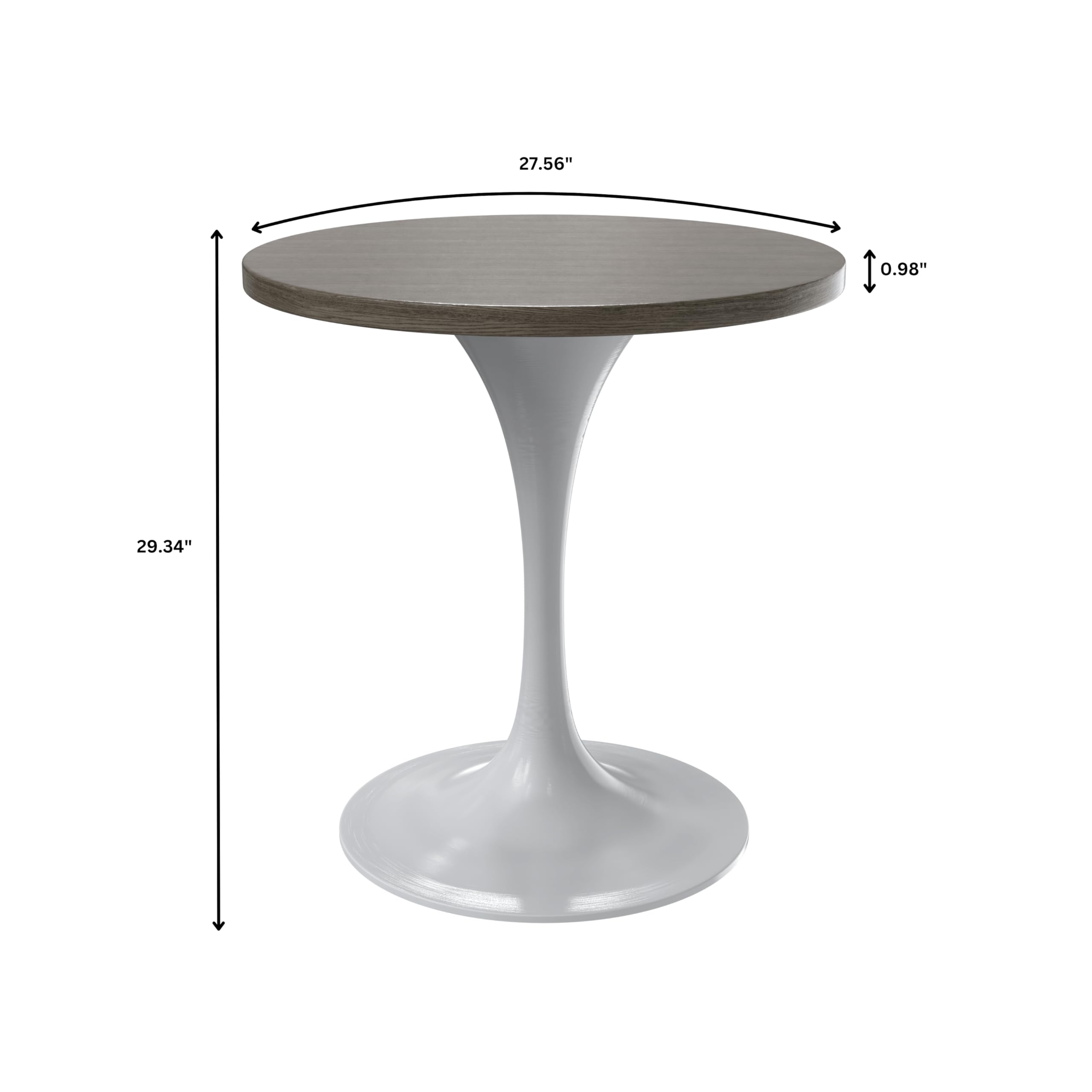 LeisureMod Verve Mid-Century Modern 27 Inch Round Dining Table, MDF Wood Tabletop with White Steel Pedestal Base, Contemporary Kitchen & Dining Room Table, Small Space Breakfast Table, Dark Maple