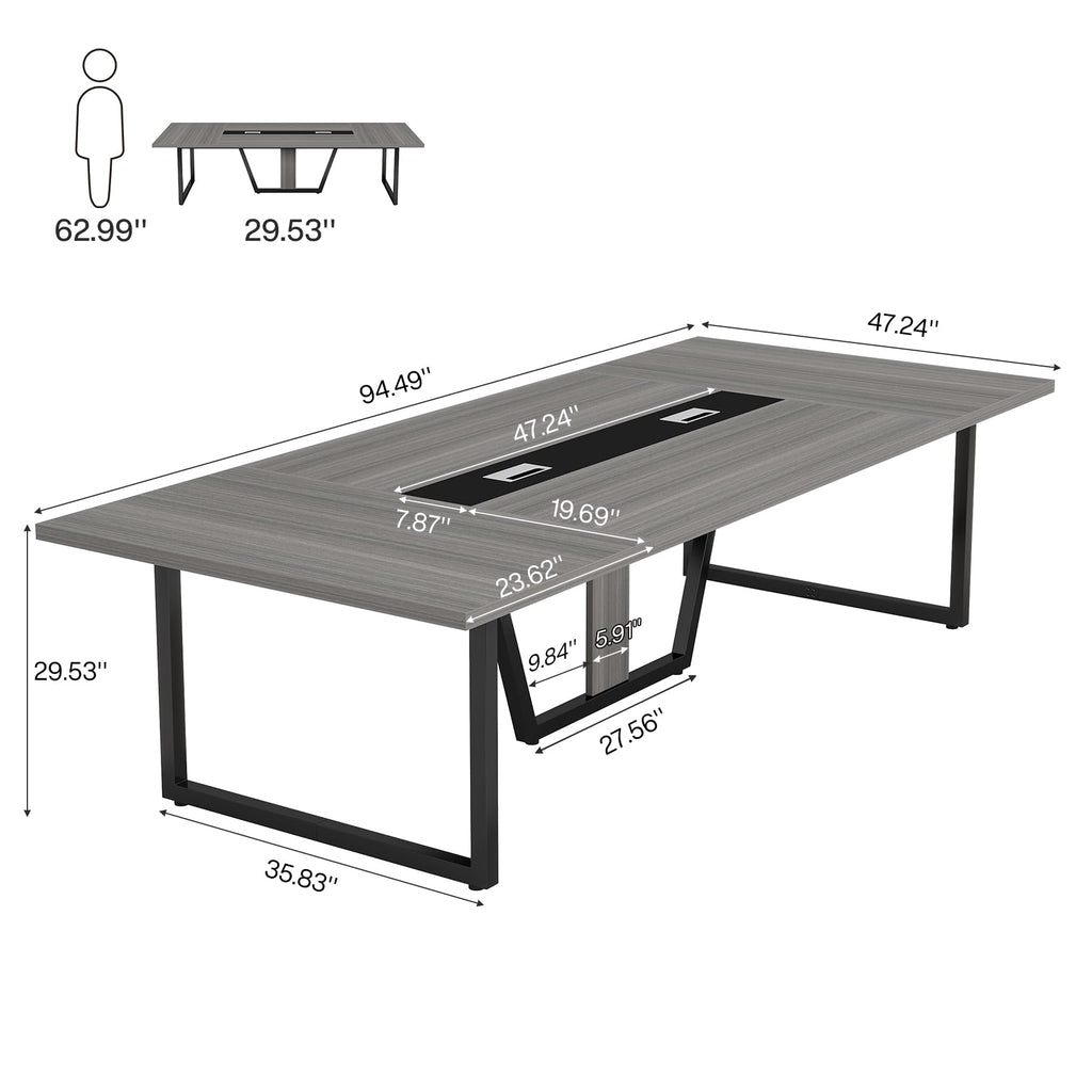 8FT Conference Table Set of 2, Large Meeting Podcast Table for 10 People, Business Style Wooden Training Table with Strong Metal Frame for Office Conference