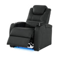 Simple Style Top Grain Nappa Leather Recliners Chair Dual Power Movie Gaming Sofa Chair Electric Headrest with Tray Table Type-C USB Charger (Black, Row of 1)