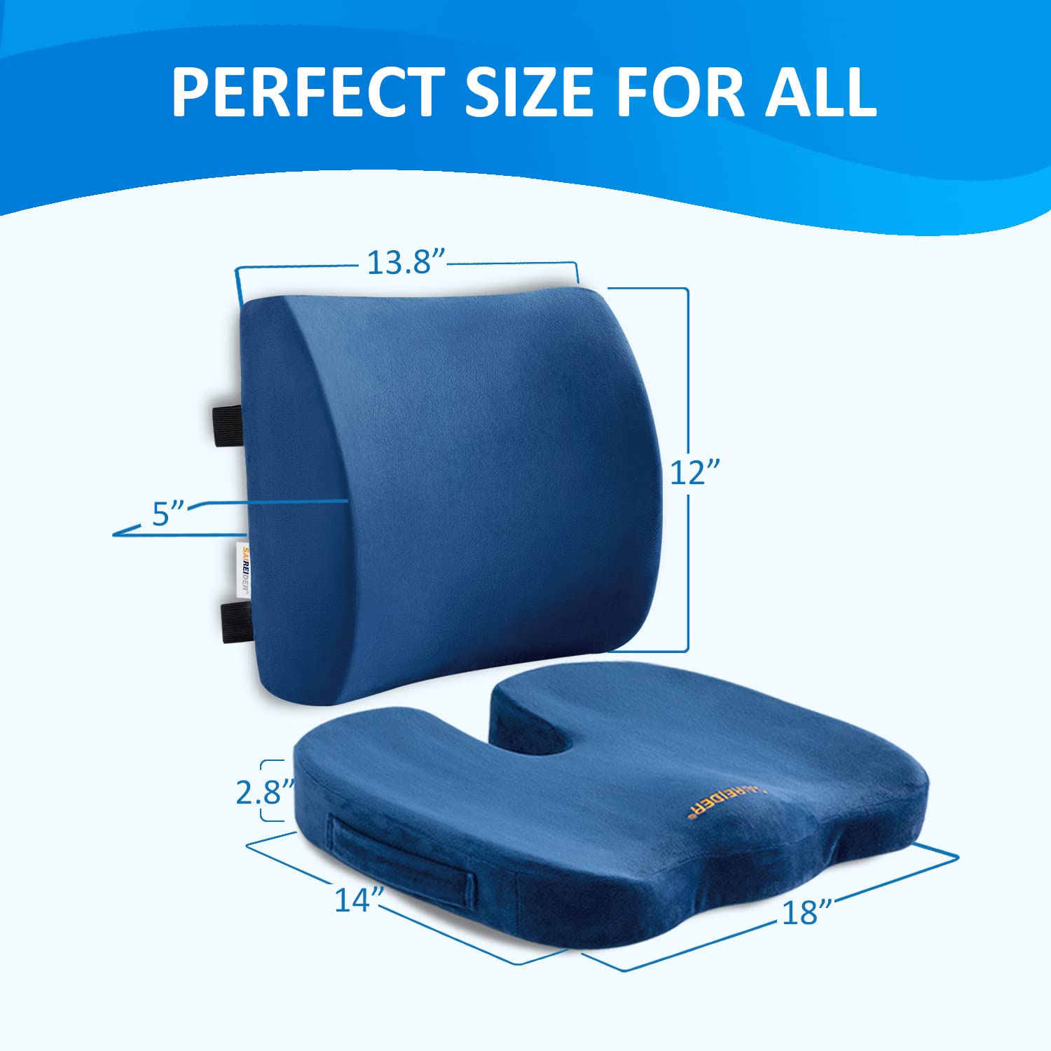 Chair Cushion and Lumbar Support Pillow for Office Chair, Car Seat Cushions Back Support Pillows, Memory Foam Chair Support for Back&Lumbar, Relieve Tailbone Pain and Sciatica (Blue)