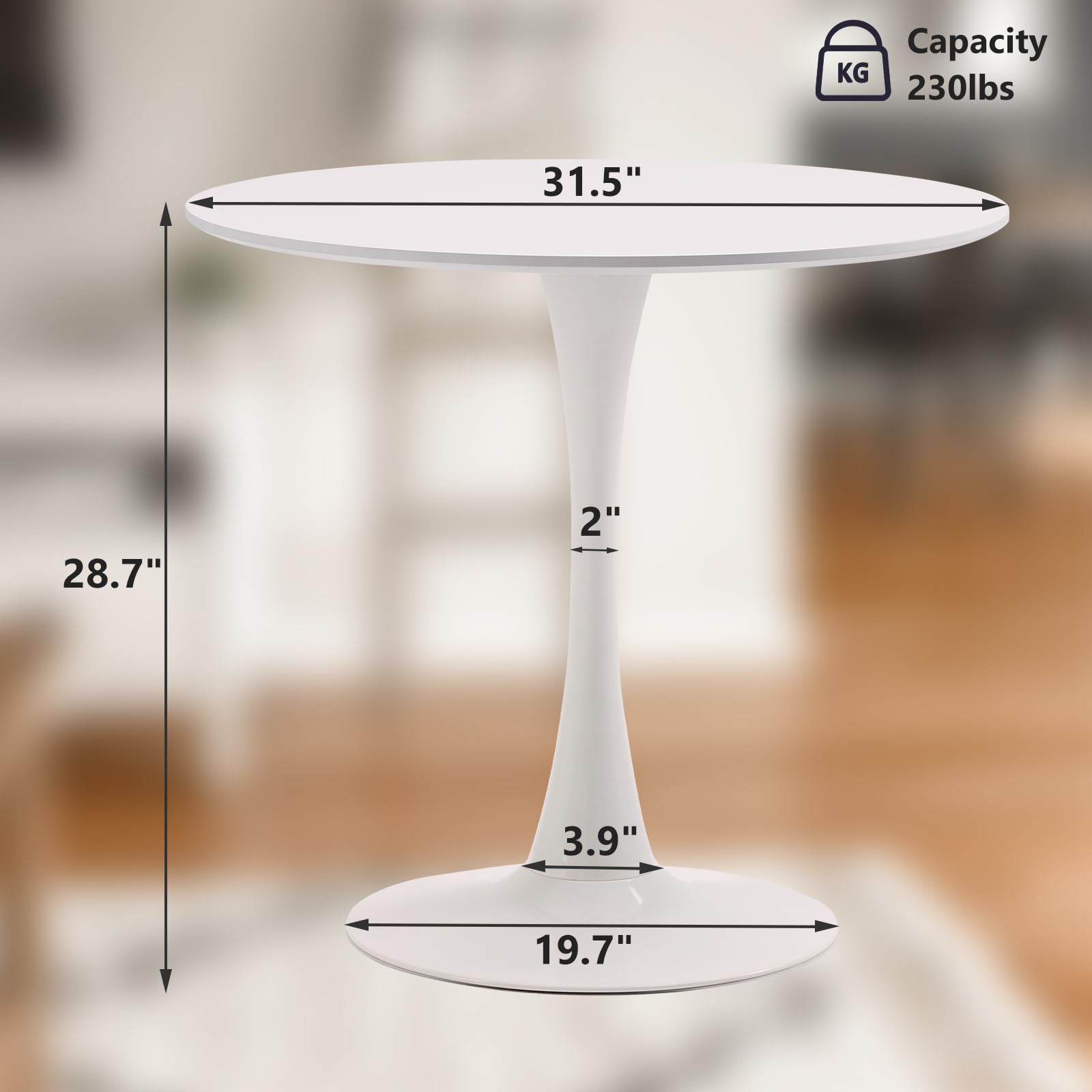 TUOMUR White Round Dining Table, 31.5" Circle Tulip Table Kitchen Round Dining Table for 2-4 People with Thickened Top and Metal Pedestal, Mid Century Leisure Table for Home, Dining Room, Cafe