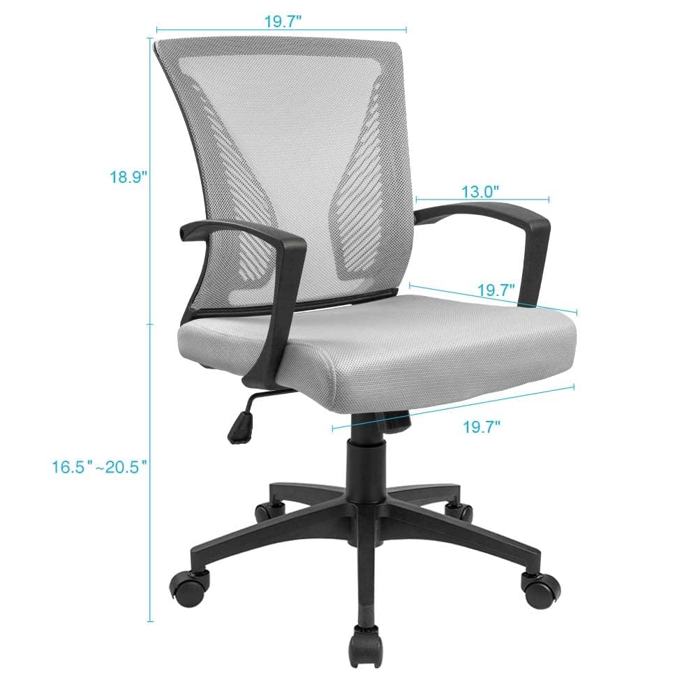 (2, Gray) Office Chair Ergonomic Computer Desk Mesh Chair Mid Back Swivel Lumbar Support with Armrest