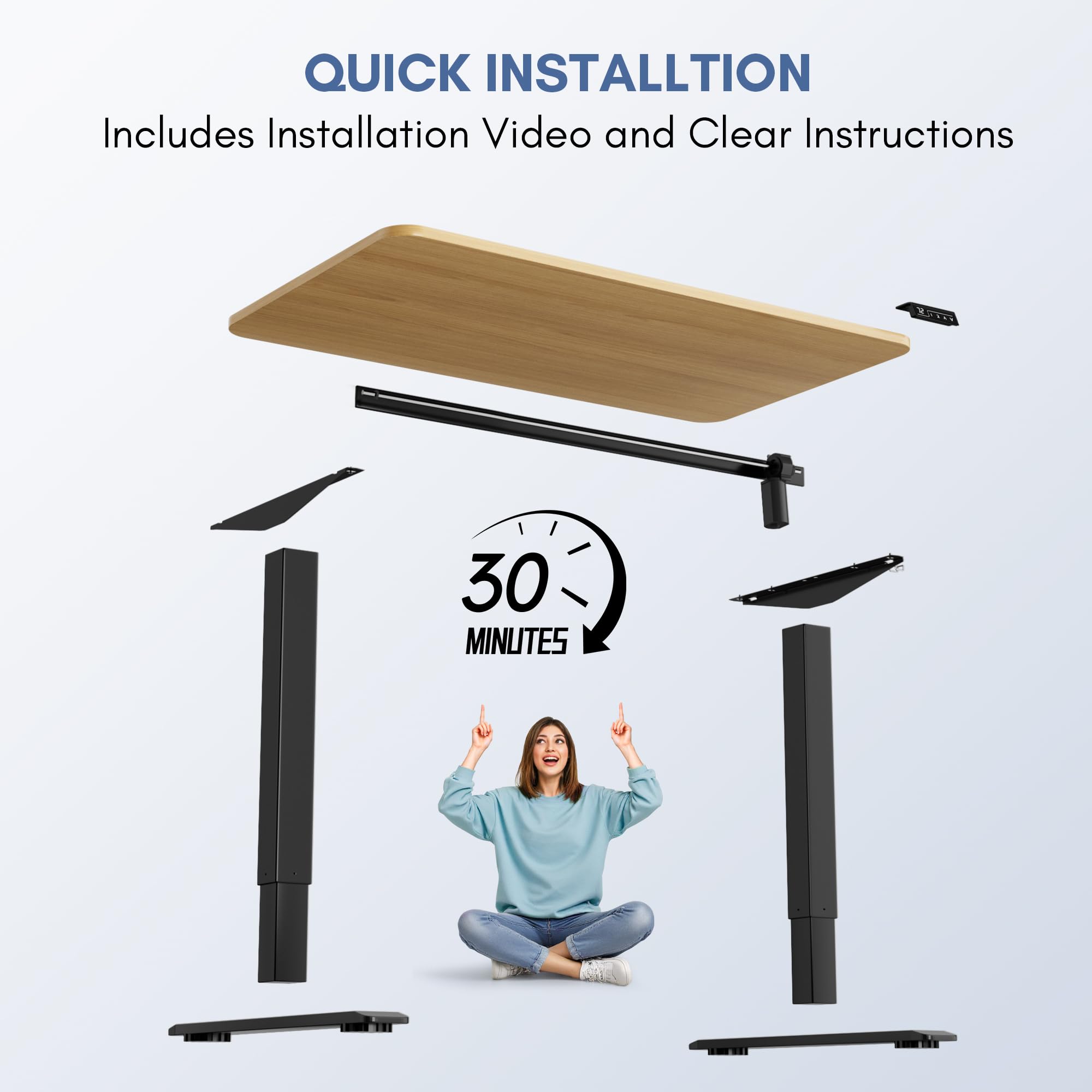 Electric Height Adjustable Standing Desk Large 48 x 24 Inches Sit Stand up Desk Home Office Computer Desk Memory Preset with T-Shaped Metal Bracket, Maple