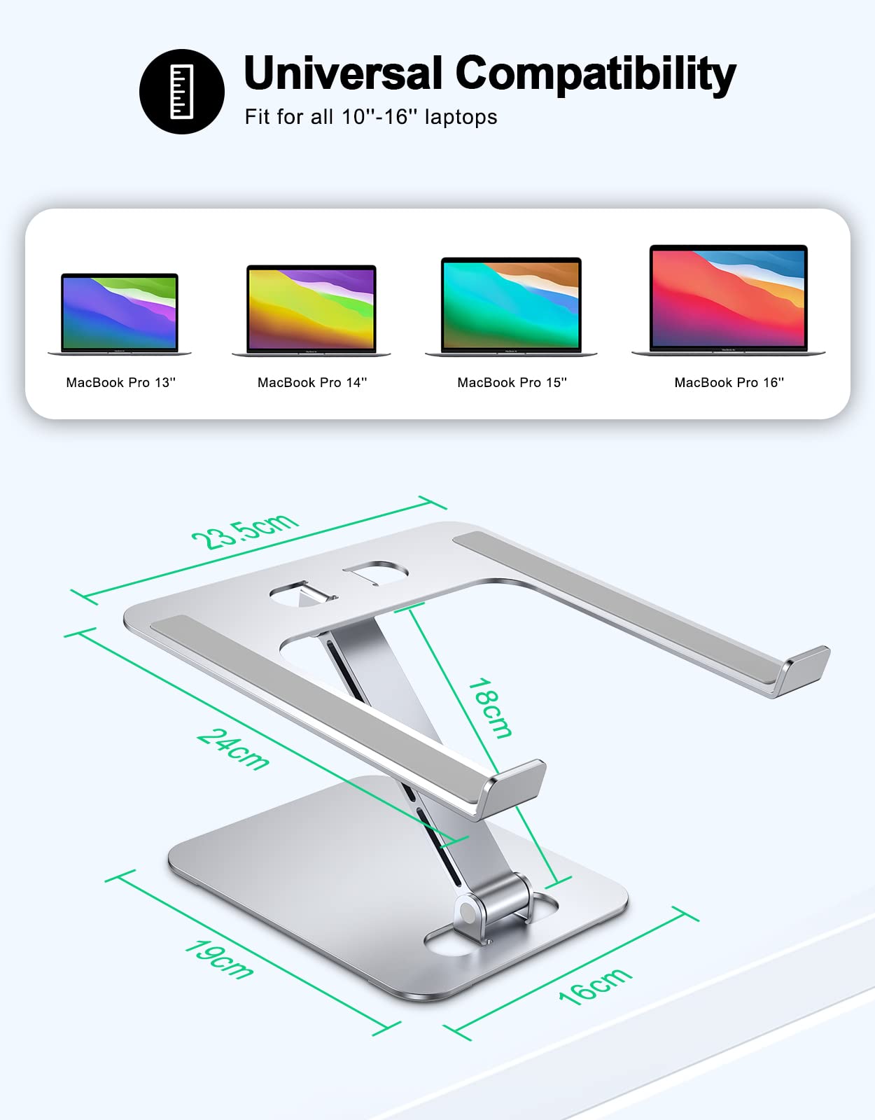 Foldable Aluminum Alloy Laptop Stand for Desk, Height Adjustable Ergonomic Computer Stand for Laptop, Portable Laptop Riser Holder Printer Stand Compatible with MacBook Pro Air/HP/Dell 10-16"