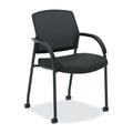 Mesh Office Chair with Arms and Casters, Guest and Conference Desk Chair for Reception Areas, Waiting Rooms, and Offices, Fabric Seat, Stackable Design, Black