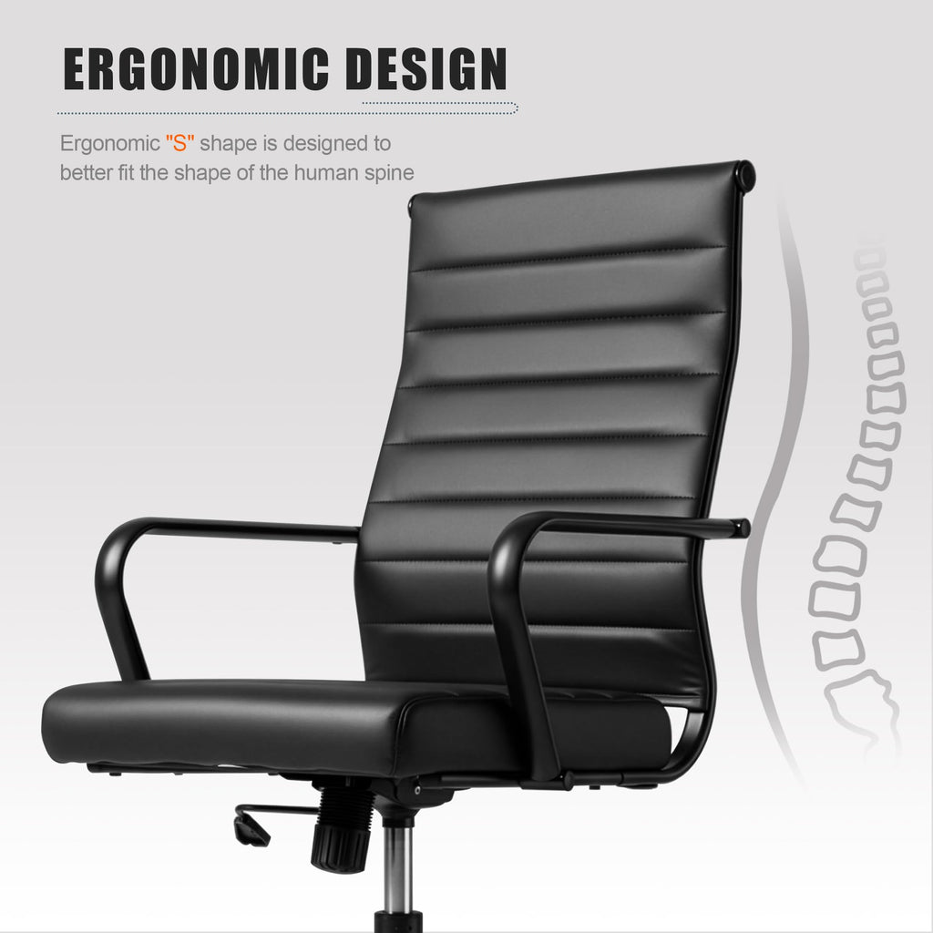 Leather Office Desk Chair, Conference Room Chairs Executive Chair Ribbed, Ergonomic Height Adjustable Swivel Rolling Chair for Home Office